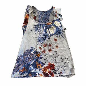 West Kei Womens PM Sleeveless Blouse Butterfly Print Tank Ruffle Racerback Silky
